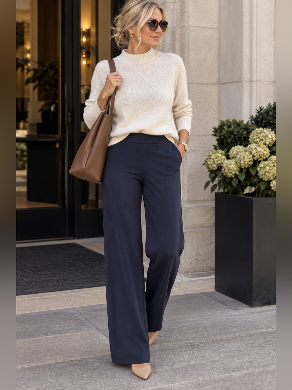 J. Jill Navy Wide-Leg Pull-On Pants